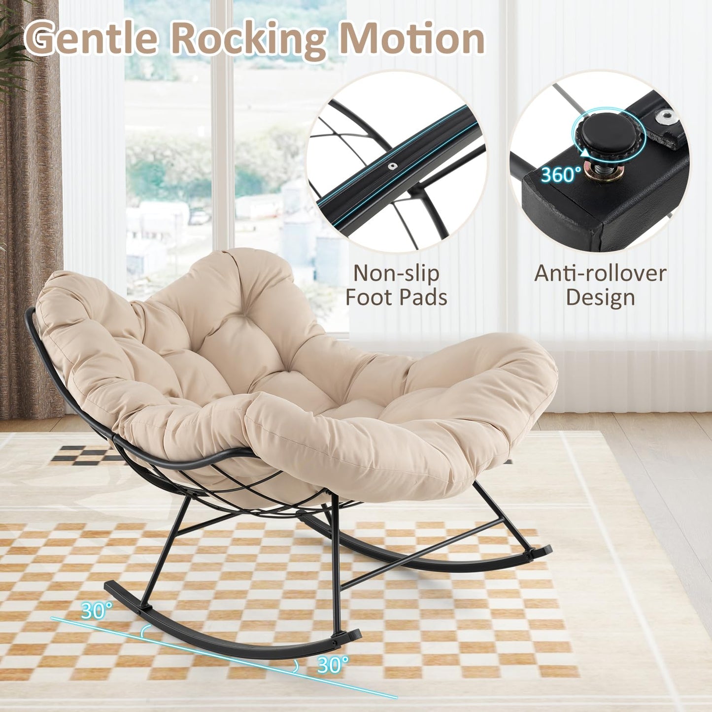 Oversized Patio Wicker Egg Chair with Thick and Removable Cushion