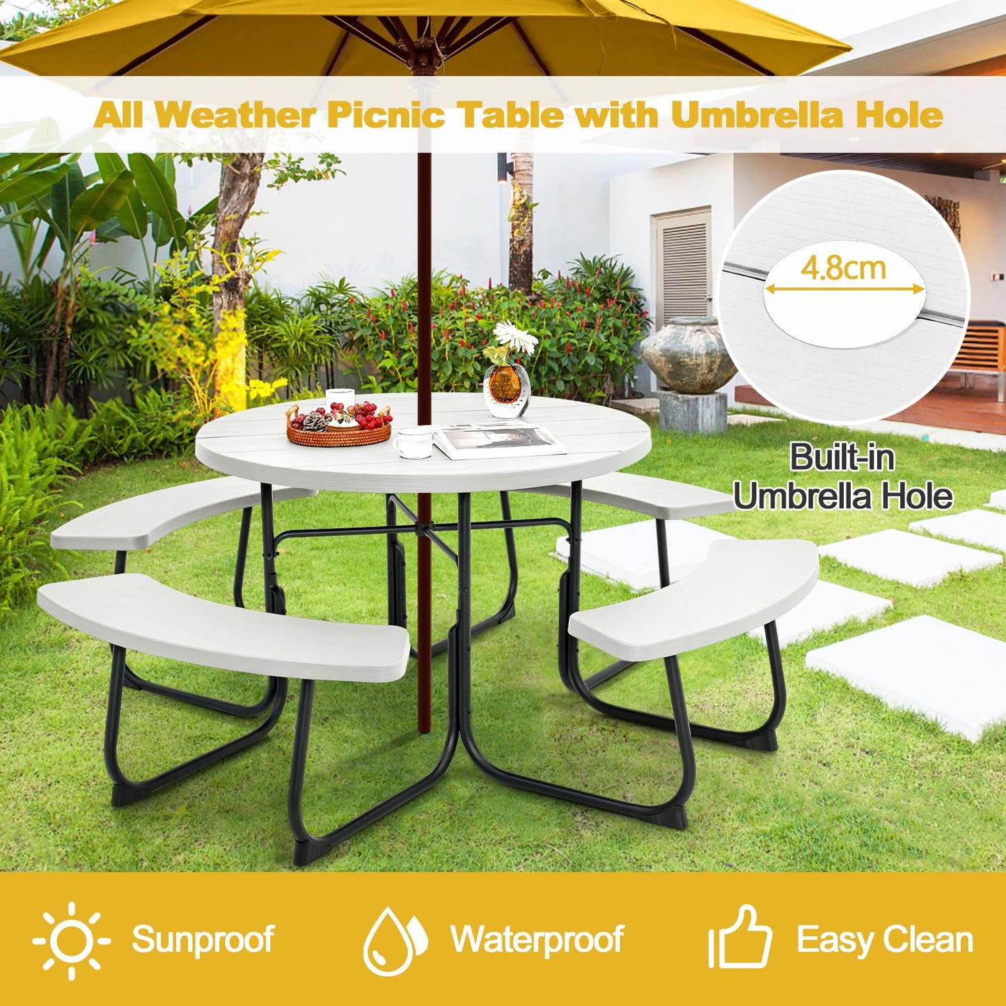 All Weather 8 Seater Picnic Table and Bench