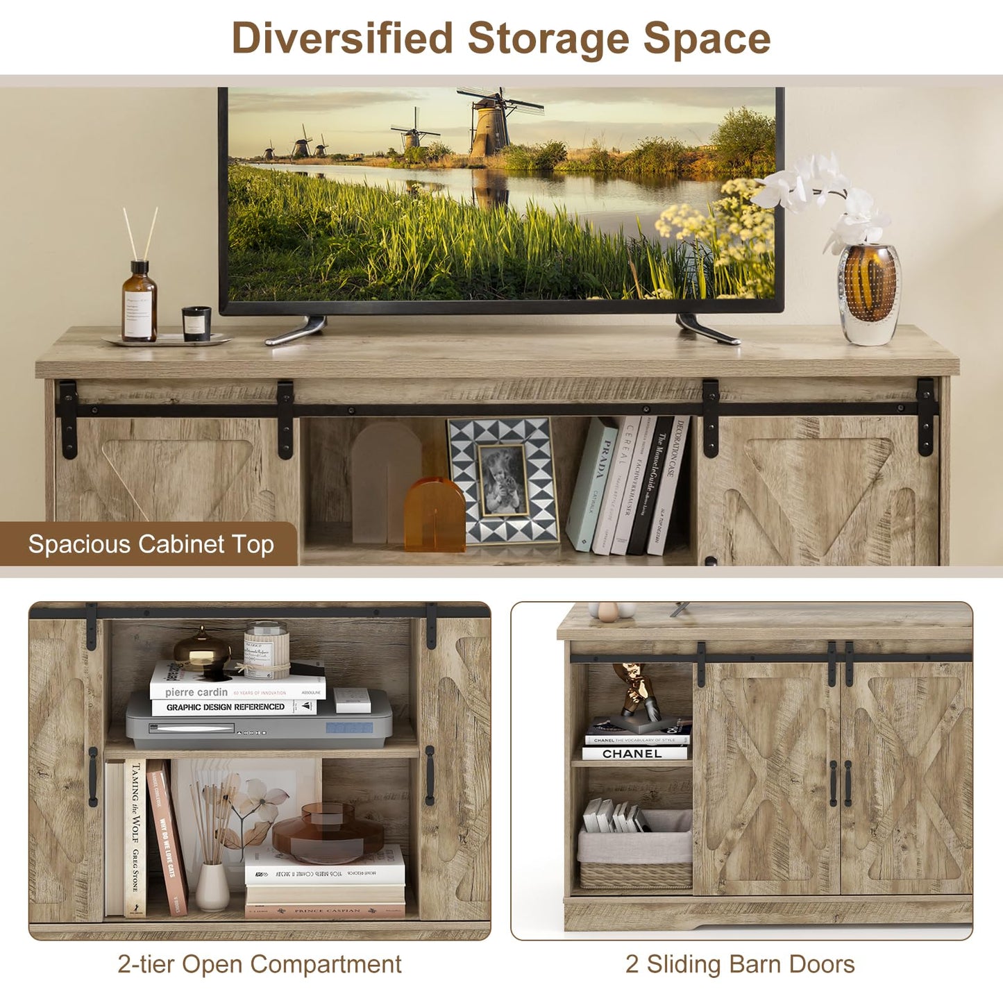 TV Stand with Adjustable Shelves for TVs up to 65 Inches
