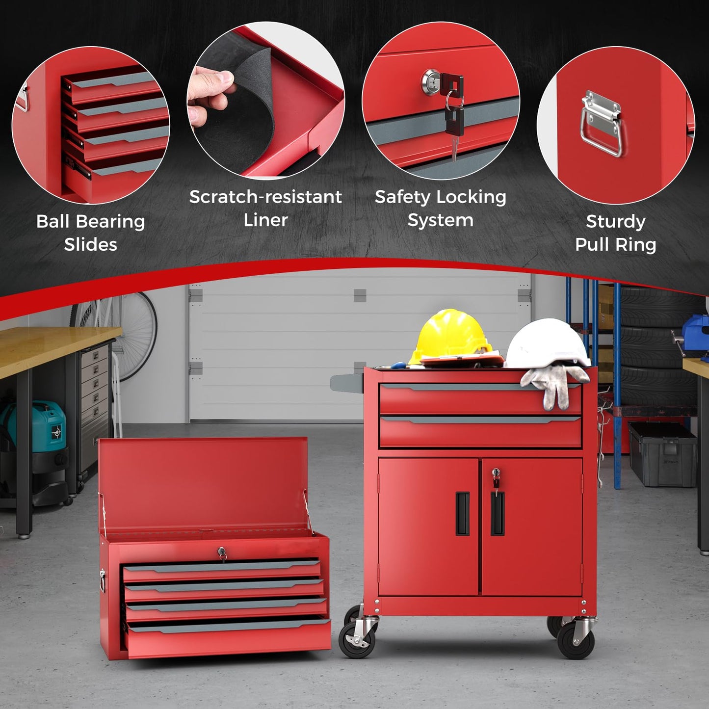 6-Drawer Rolling Tool Chest with Universal Wheels and Hooks