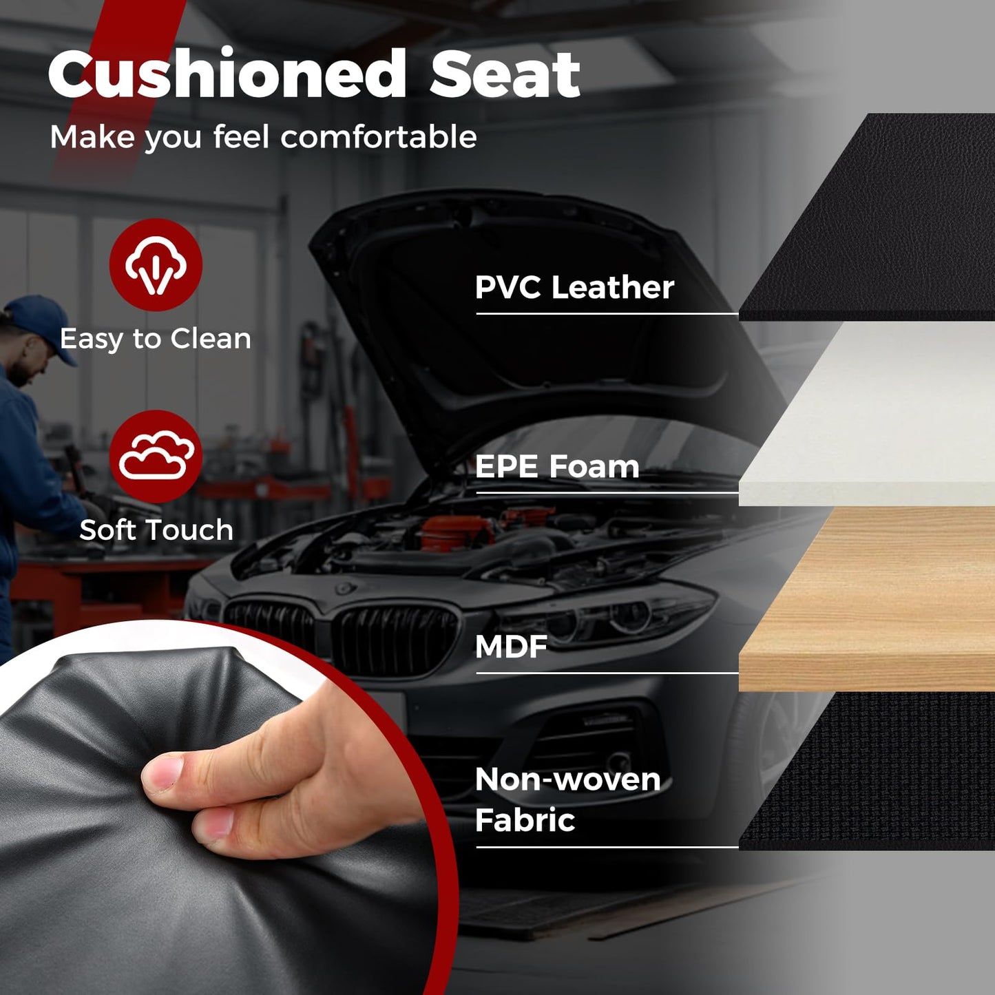 2-in-1 Rolling Creeper Seat Folding Creeper with 6 Universal Wheels