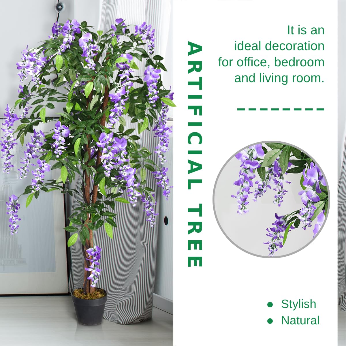150CM Ficus Artificial Tree Fake Wisteria Tree with 3 Natural Trunks