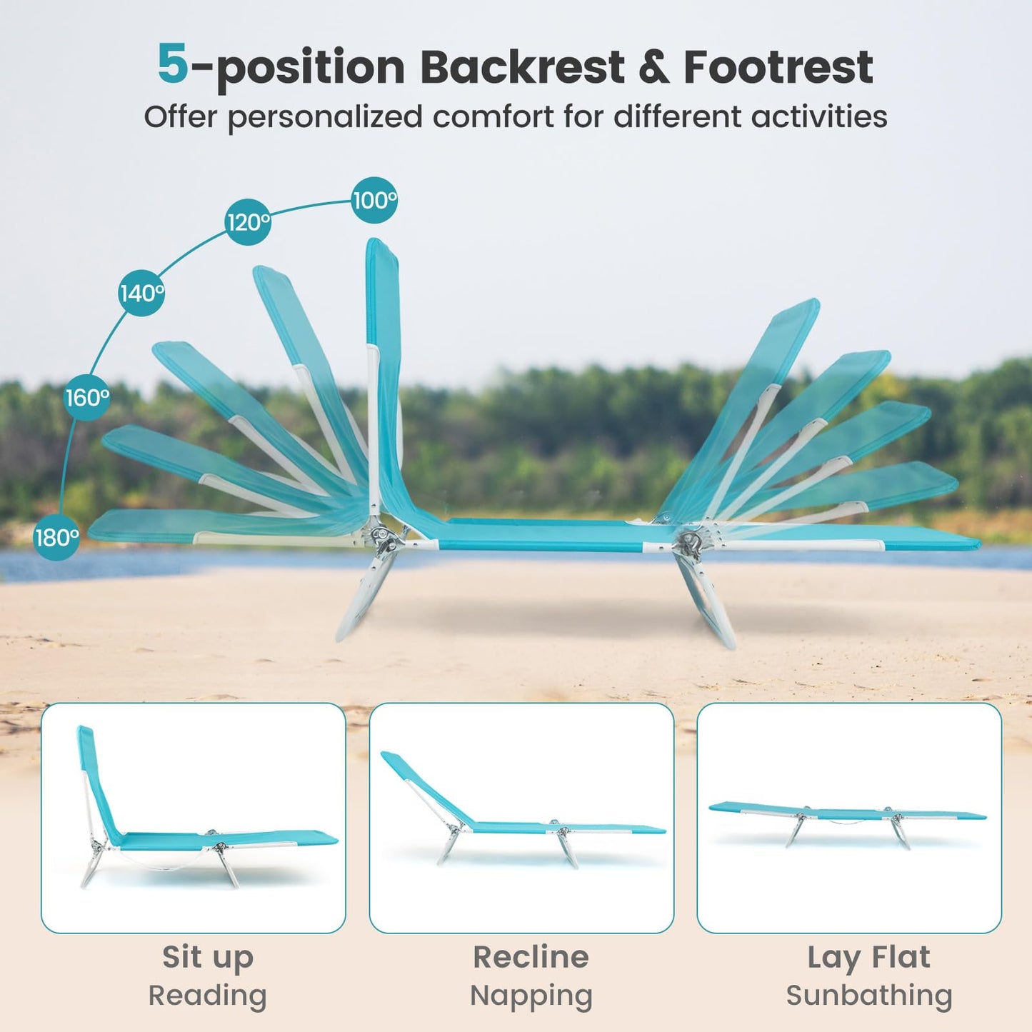 2 Pieces Outdoor Folding Chaise Lounge Portable Sun Tanning Chair Camping Cot