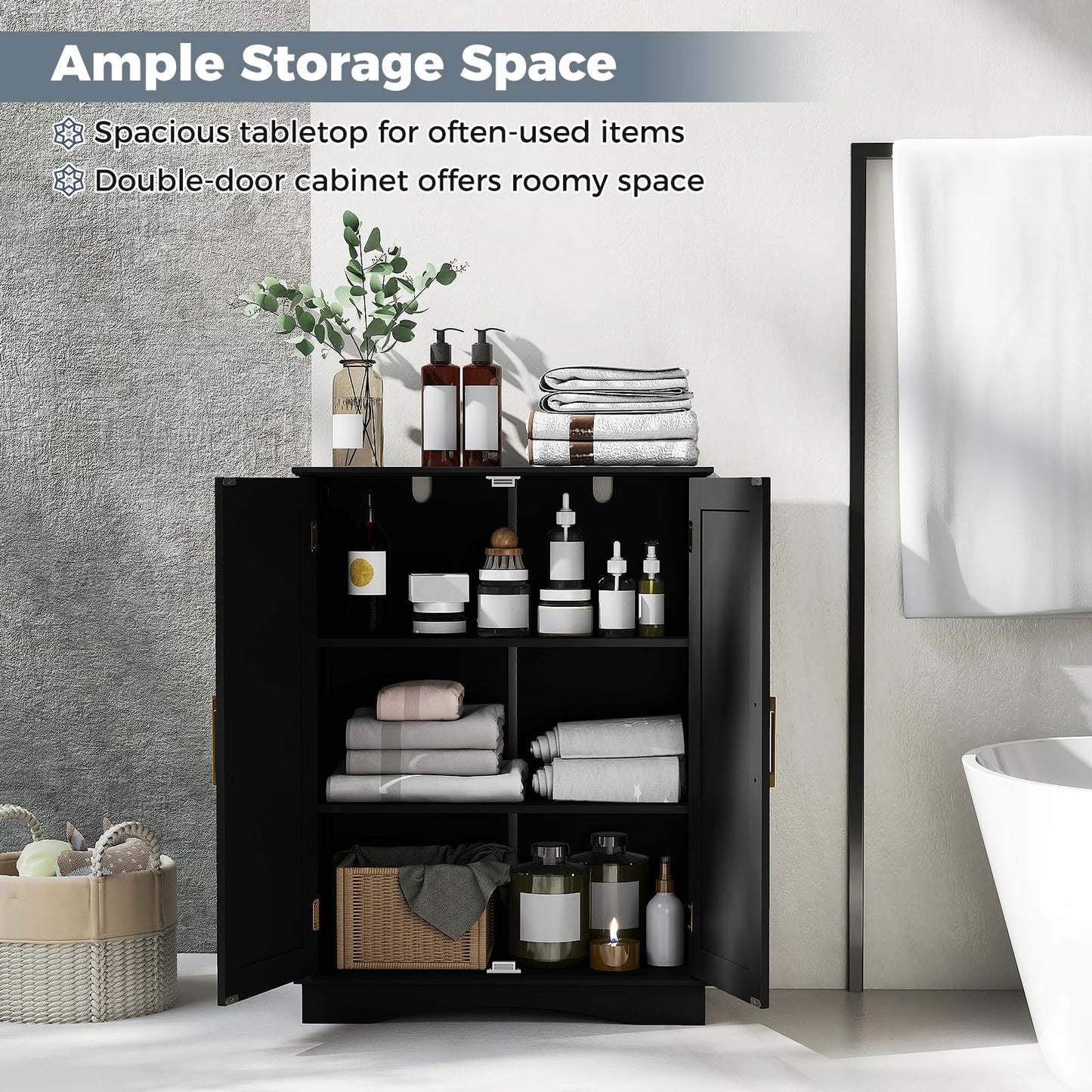 Bathroom Floor Storage Cabinet with 2 Doors and Adjustable Shelves
