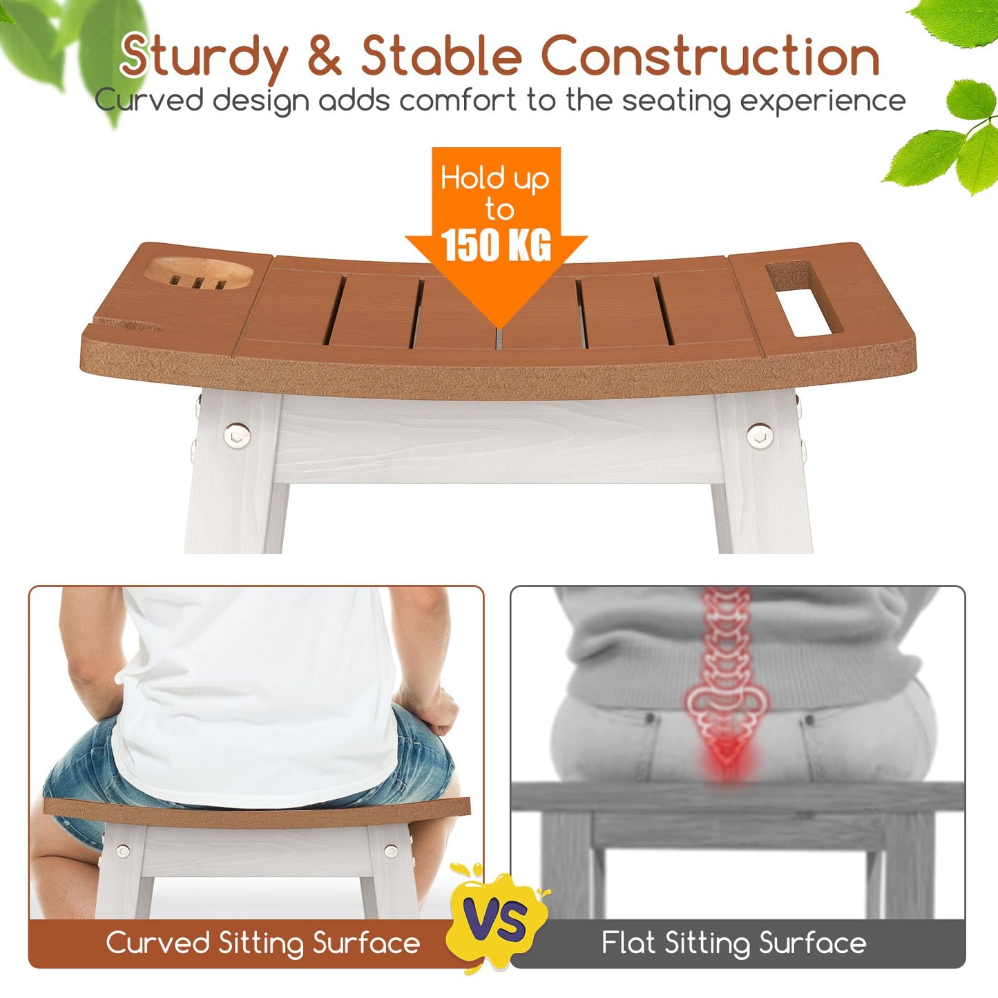 HIPS Slatted Spa Bath Stool Seat with Storage Shelf