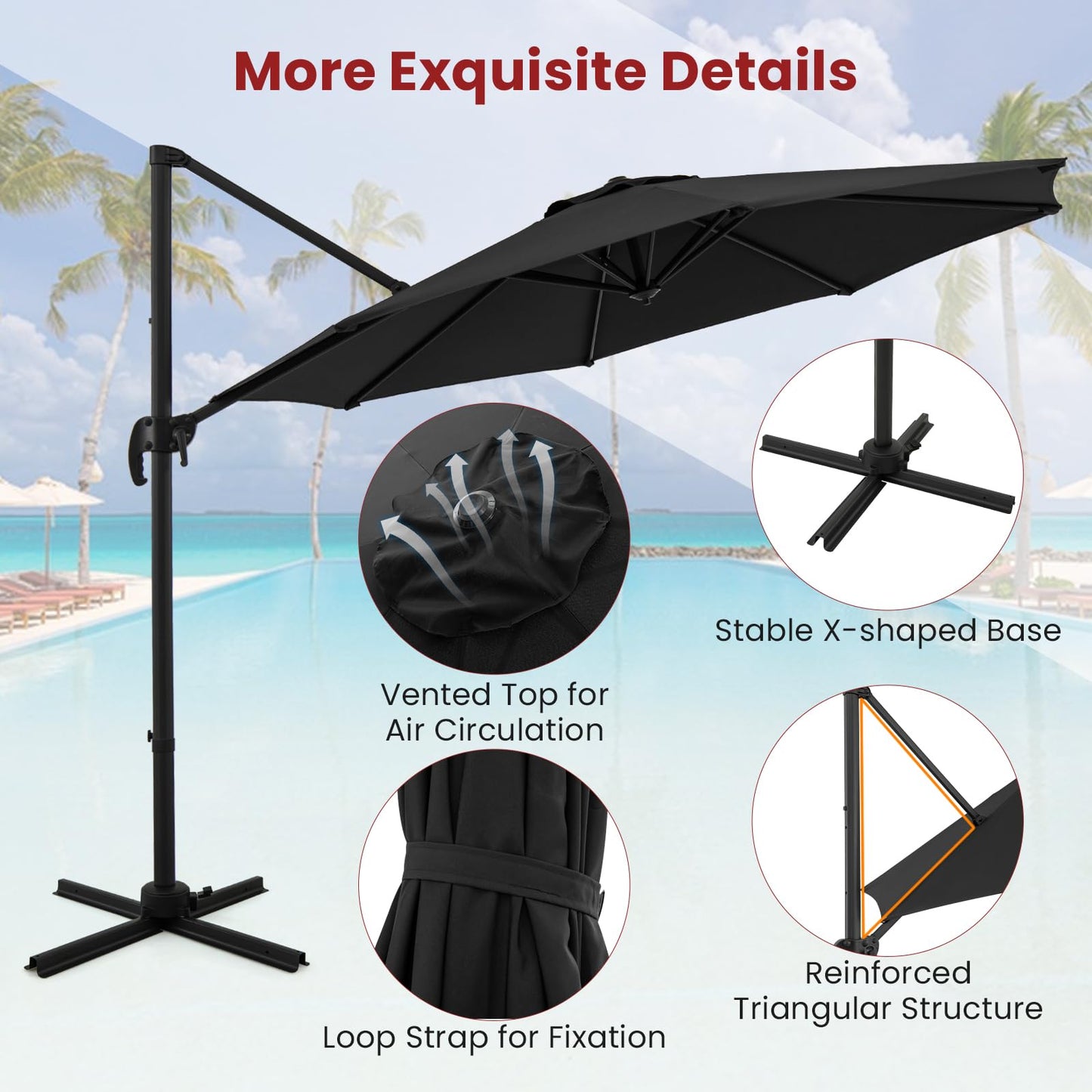 294 x 248 cm Round Outdoor Patio Umbrella Cantilever Umbrella with 360° Rotation for Backyard
