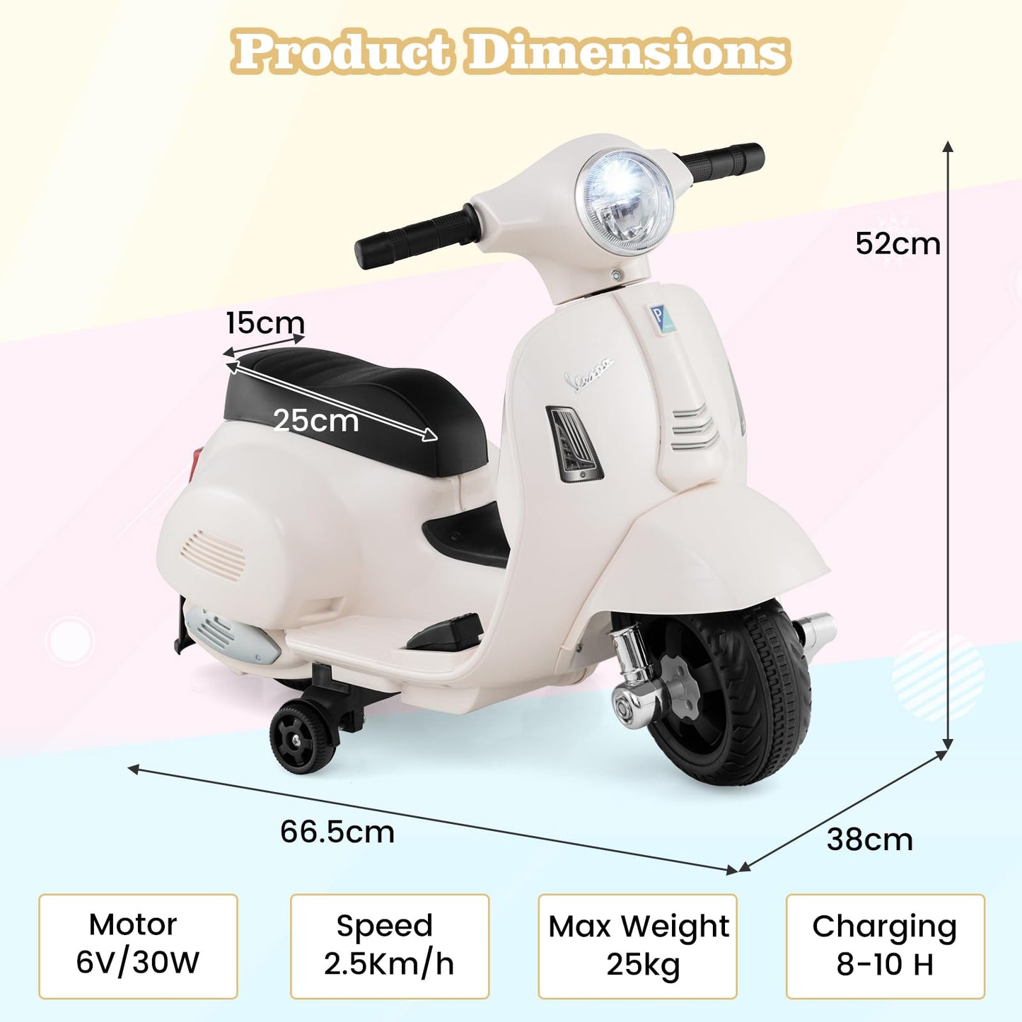 6V Kids Ride on Motorcycle Vespa Licensed with Lights and Horn Sound
