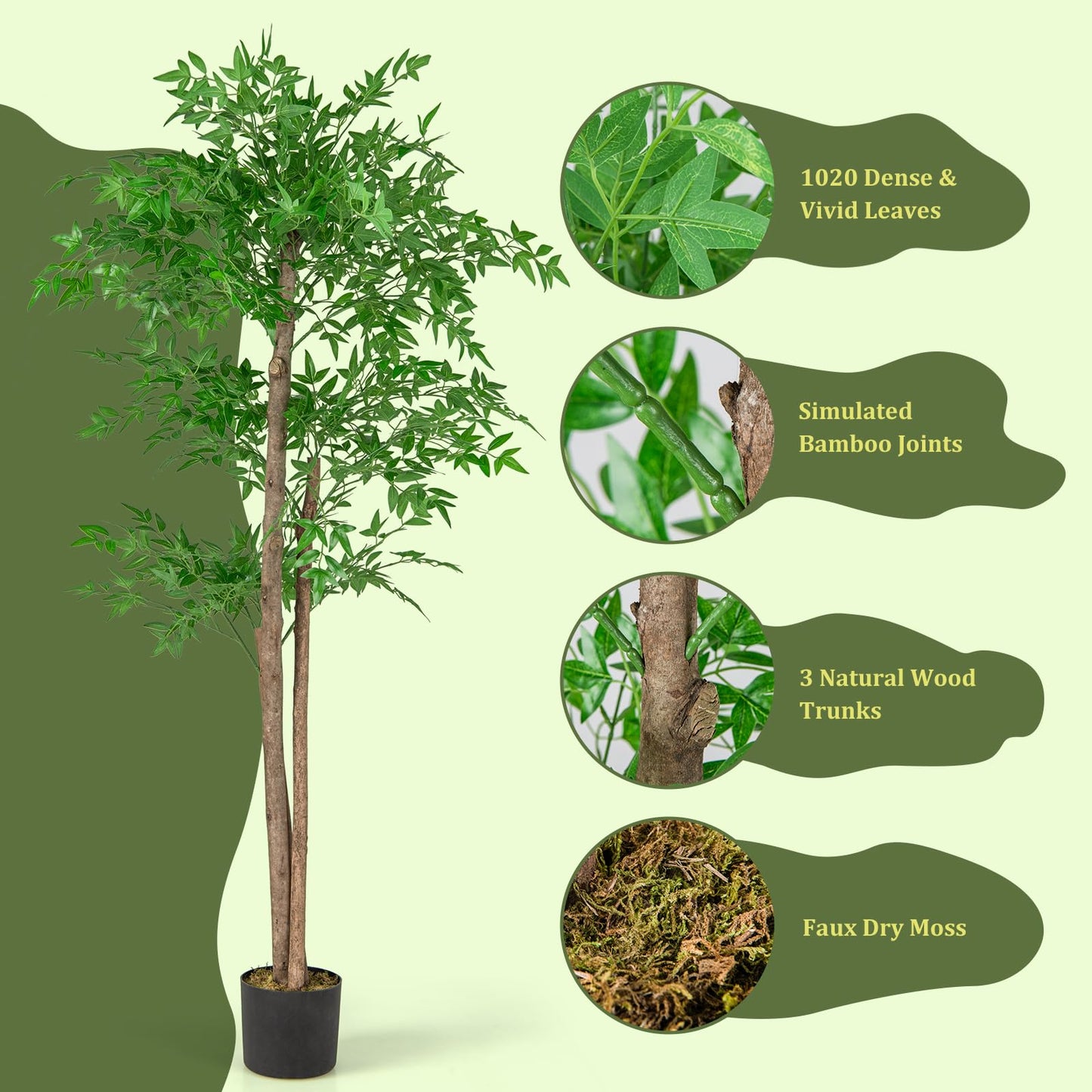 Artificial Bamboo Tree Faux Bamboo Plant with 1020 Leaves