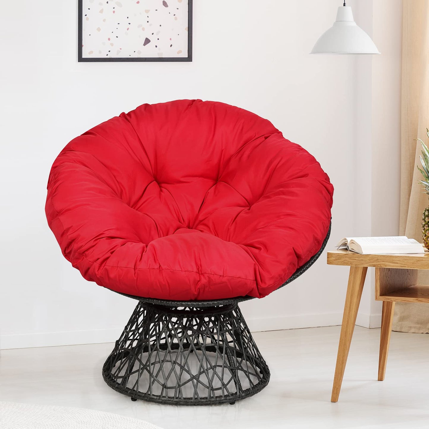 Swivel Rattan Papasan Chair Glider Deep Seat with Cushion