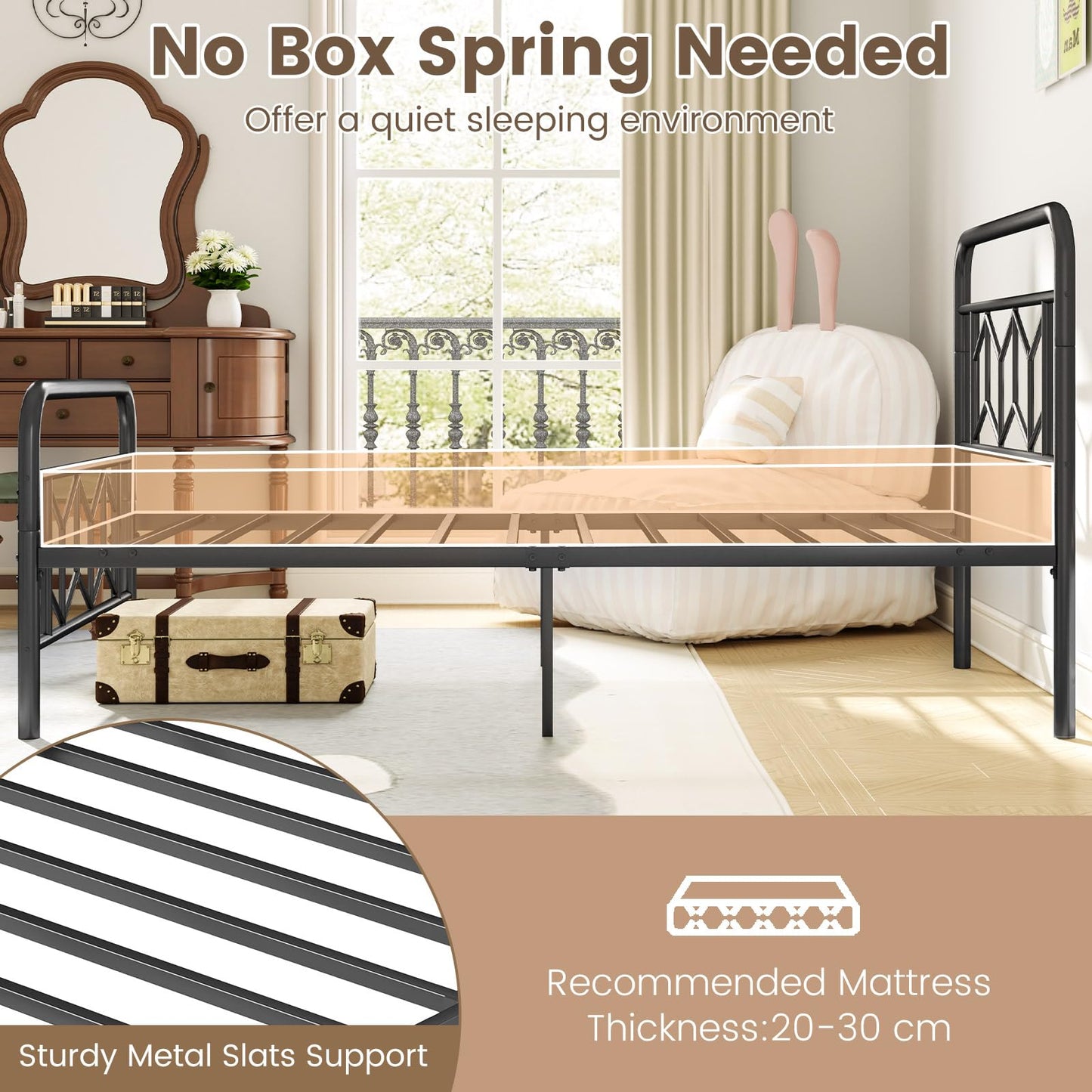 Giantex 3FT/4FT6/5FT Metal Platform Bed Base with High Headboard