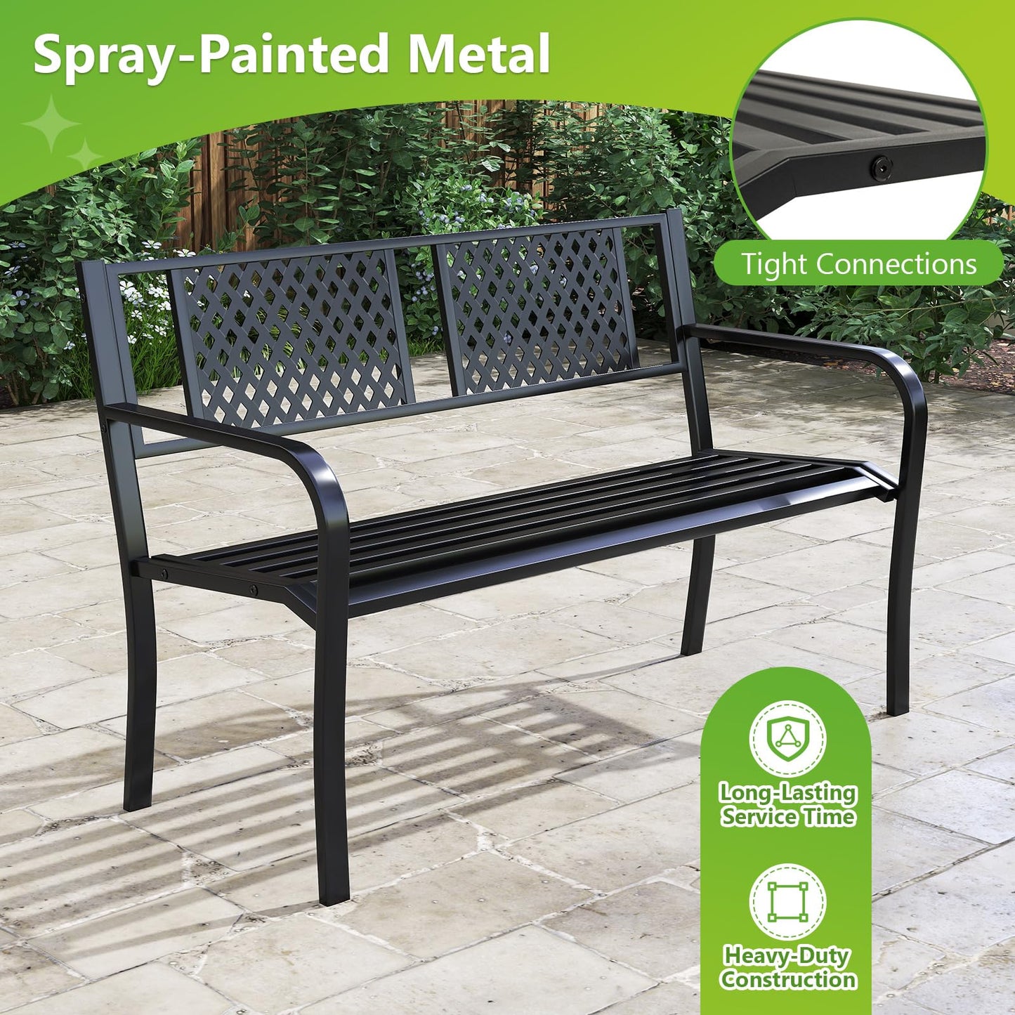 Diamond Pattern 2-3 Seater Heavy Duty Metal Frame Loveseat Park Bench