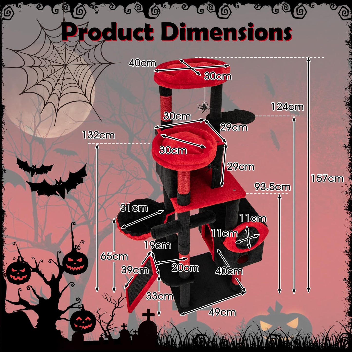 Gothic Cat Tree for Indoor Cats with 2 Cat Condos and 2 Plush Perches