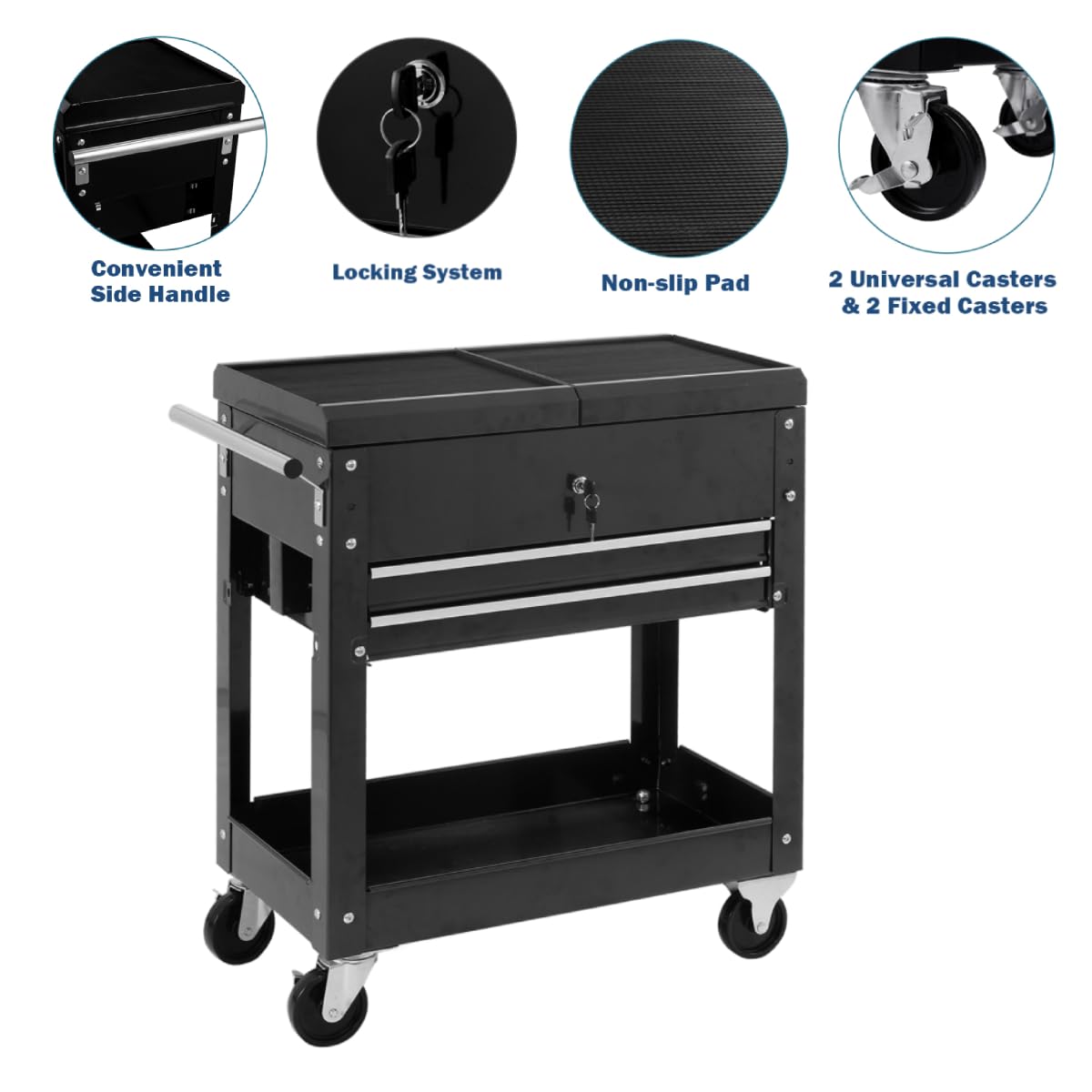 Lockable Rolling Tool Cart with Wheels and Drawers