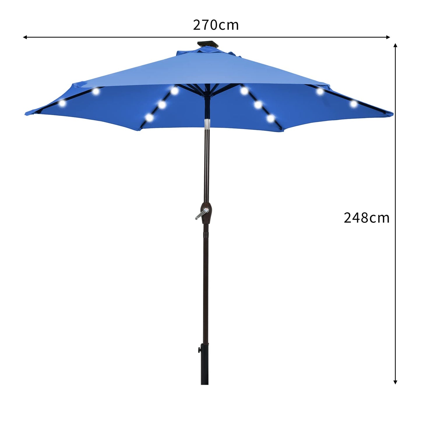 2.7m 18 Solar Powered LED Lights Patio Umbrella with Tilt and Crank Handle