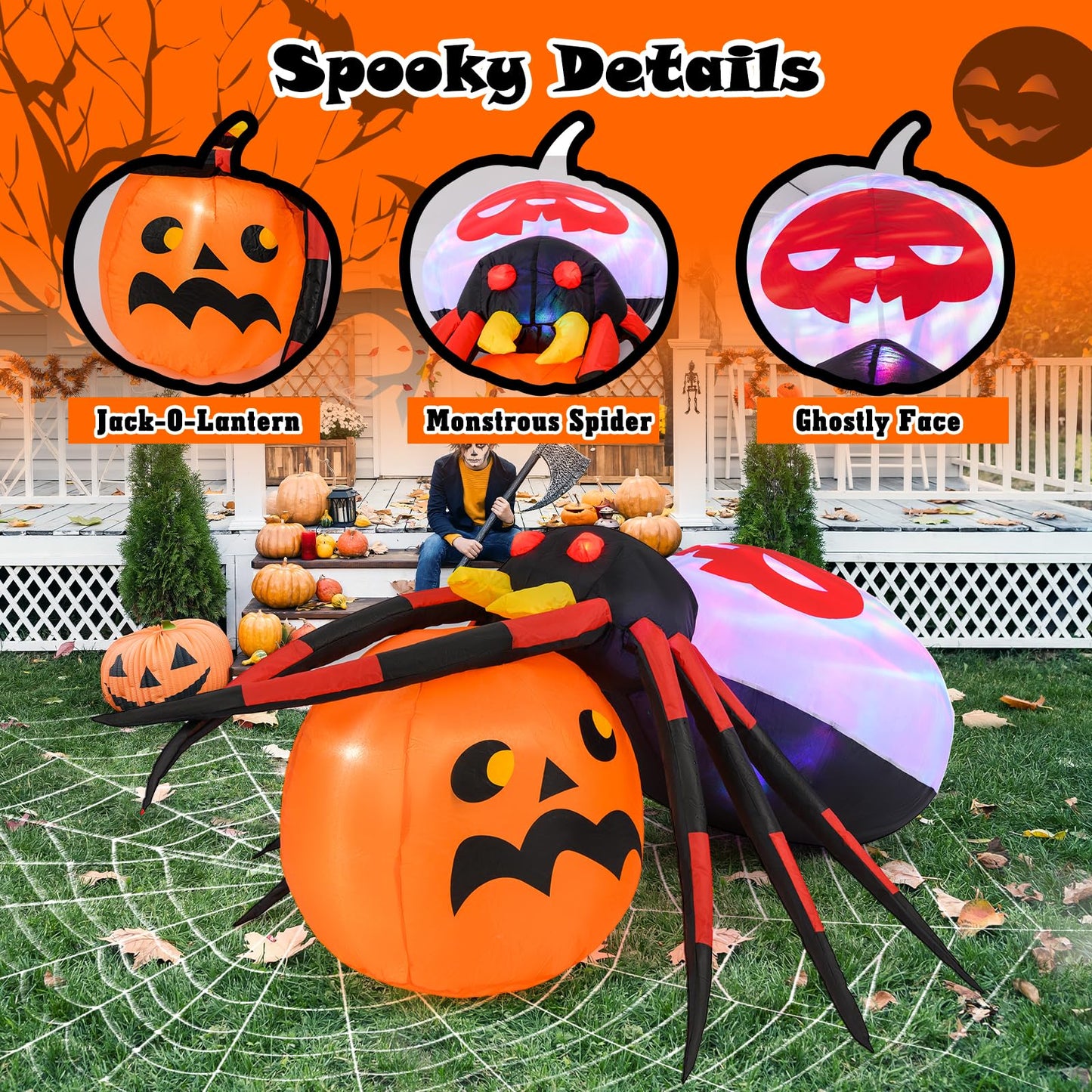 Inflatable Halloween Spider with Colorful Rotating Light