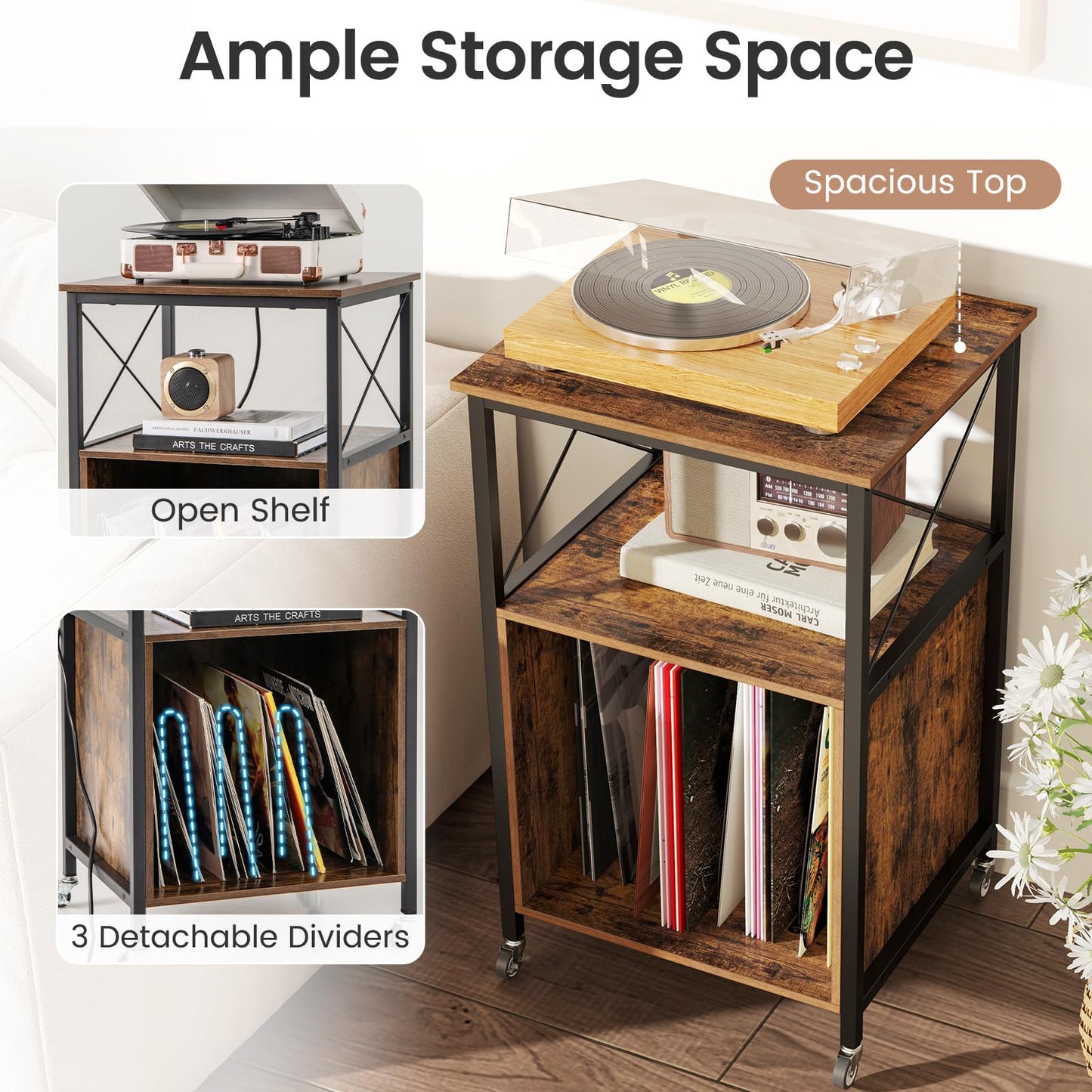 Record Player Stand with Built in Charging Station