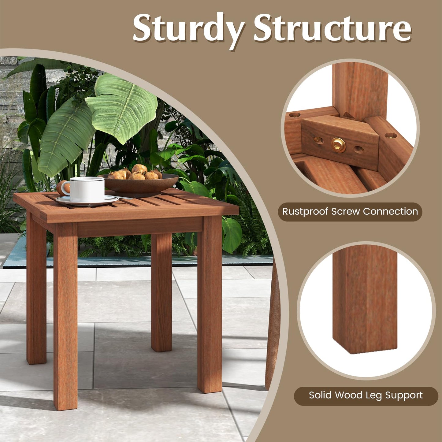All-Weather Hardwood Small Coffee Table with Slatted Top