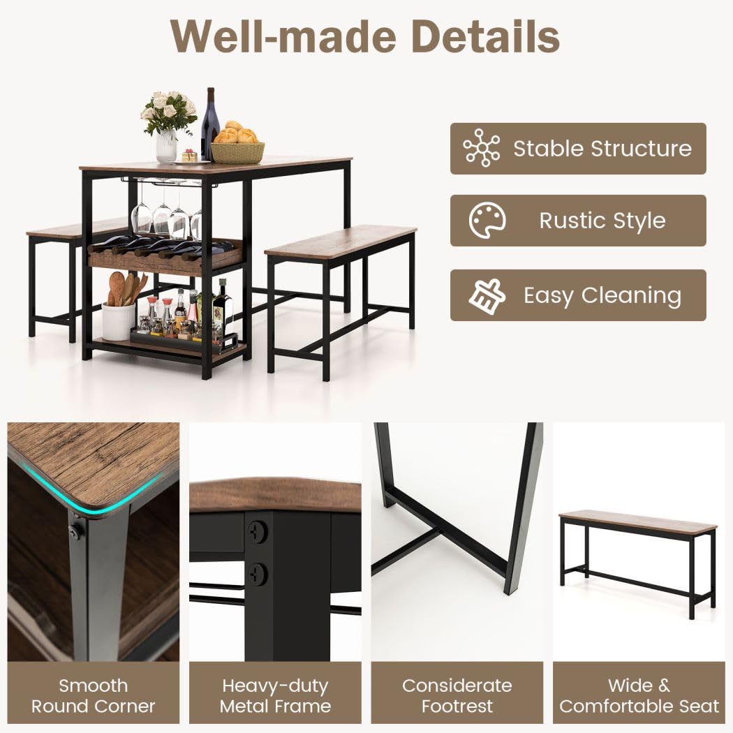 3PCS Dining Table and Benches Set