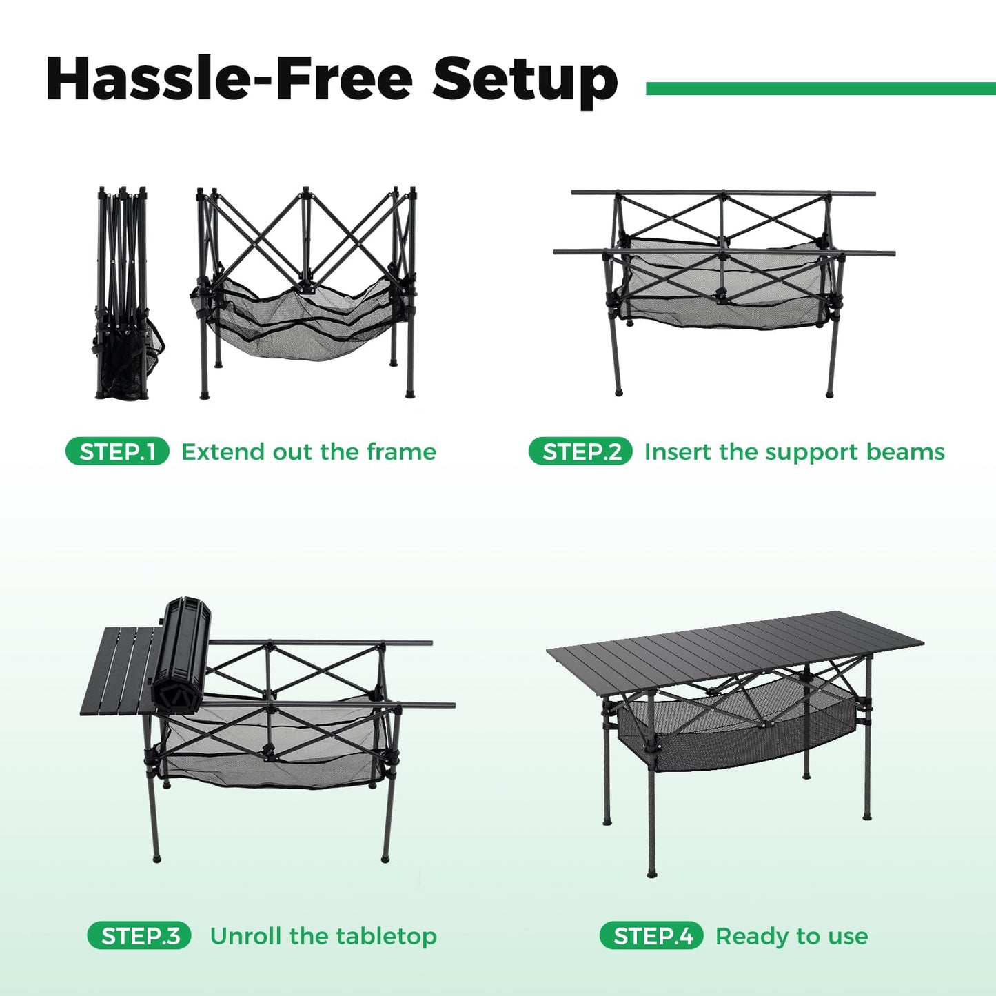 Patio Folding Camping Table Picnic Table with Aluminum Roll-up Tabletop