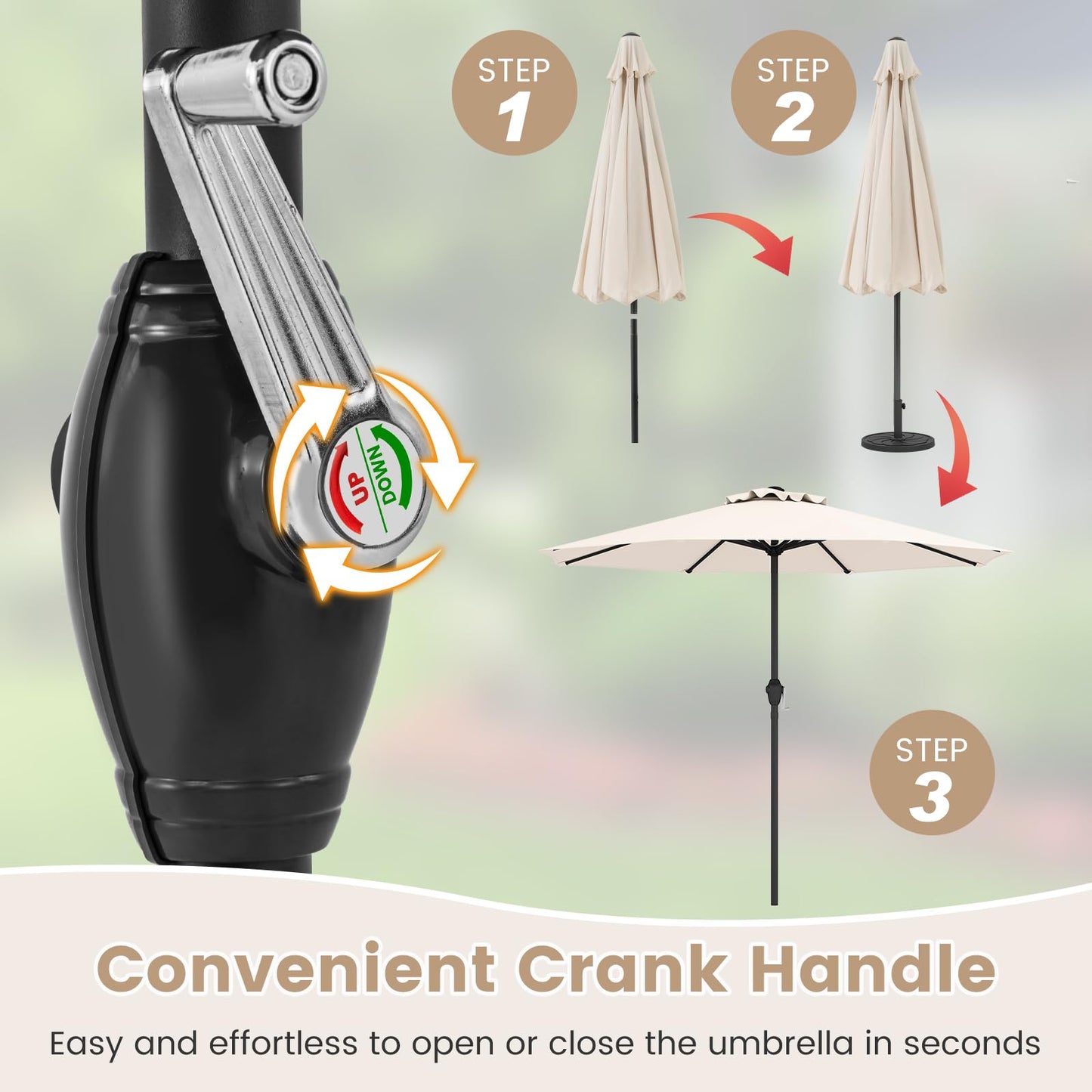2.5M Heavy Duty Patio Umbrella with Crank Handle