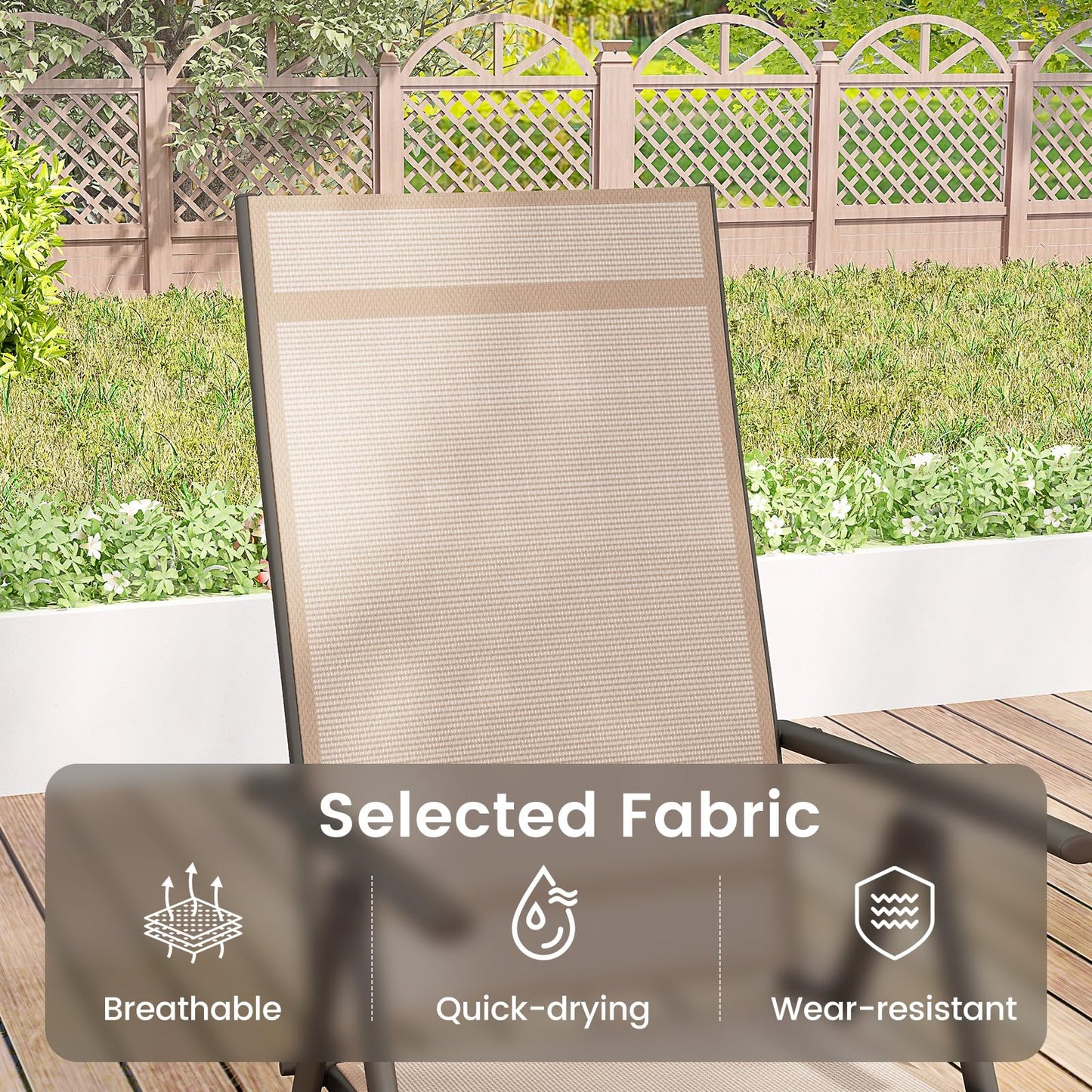 Patio Folding Dining Chairs Outdoor Sling Chairs with 7-Level Adjustable High Backrest