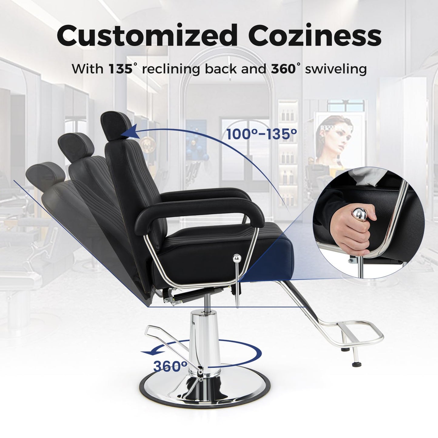 Salon Chair Hydraulic Barber Chair with Adjustable Headrest