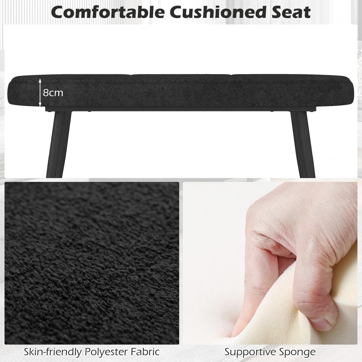 113 cm Ottoman Bench with Sponge Padded Cushion for Entryway Living Room Foyer