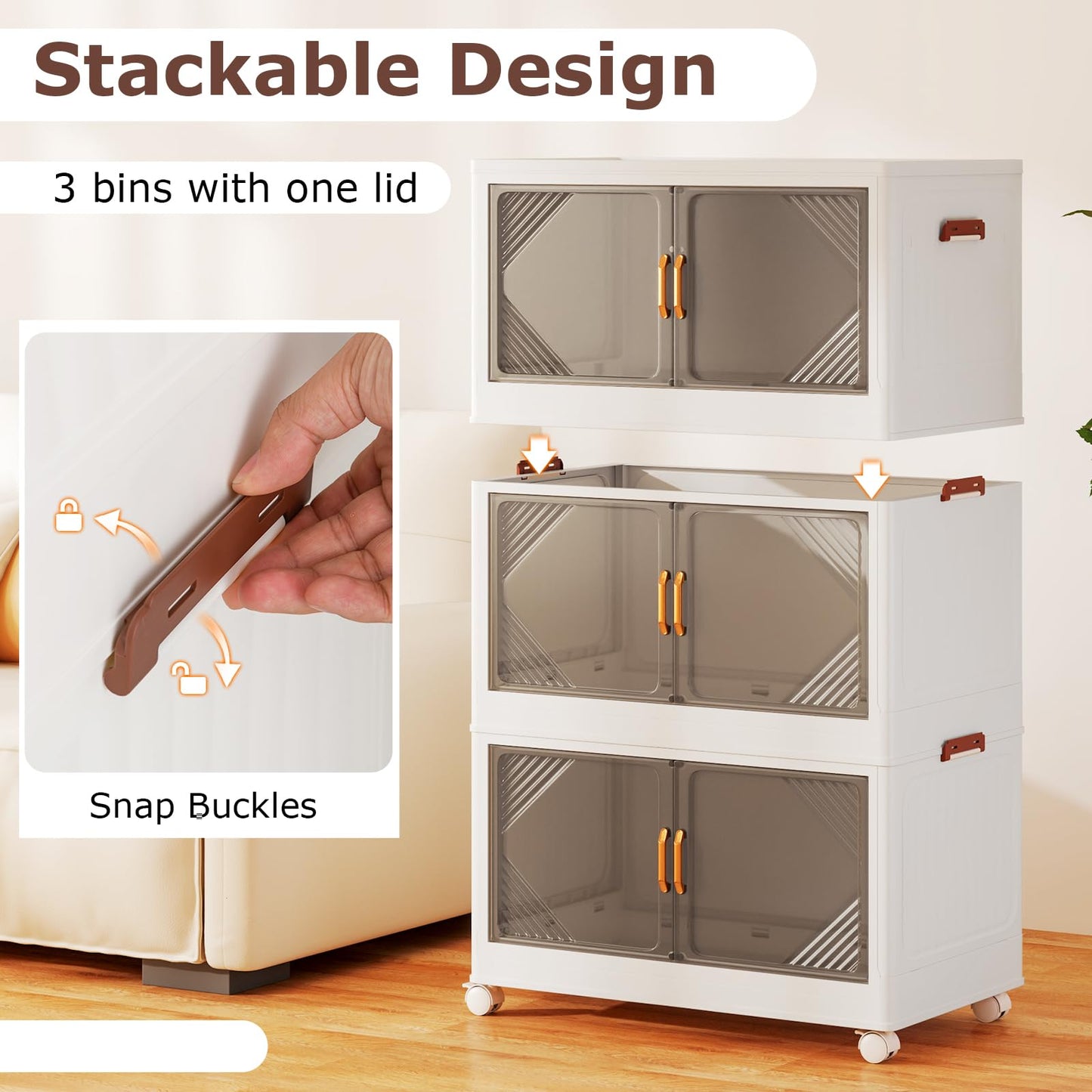 Stackable Storage Containers with Wheels and Doors for Bedroom