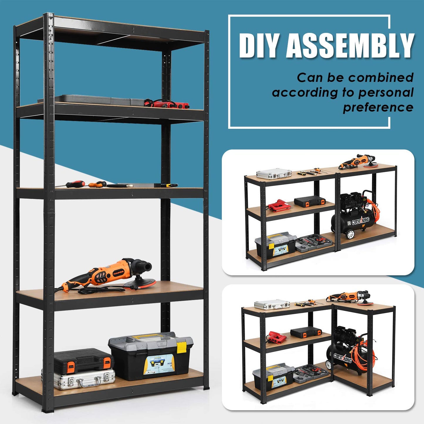 5-Tier Storage Rack with Boltless Shelving and Adjustable Shelves