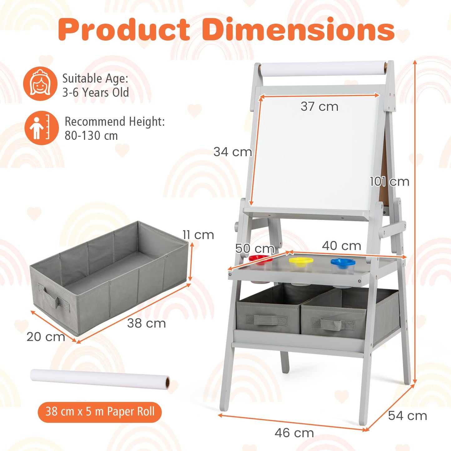 Double sided Kids Easel with Magnetic Whiteboard and Chalkboard