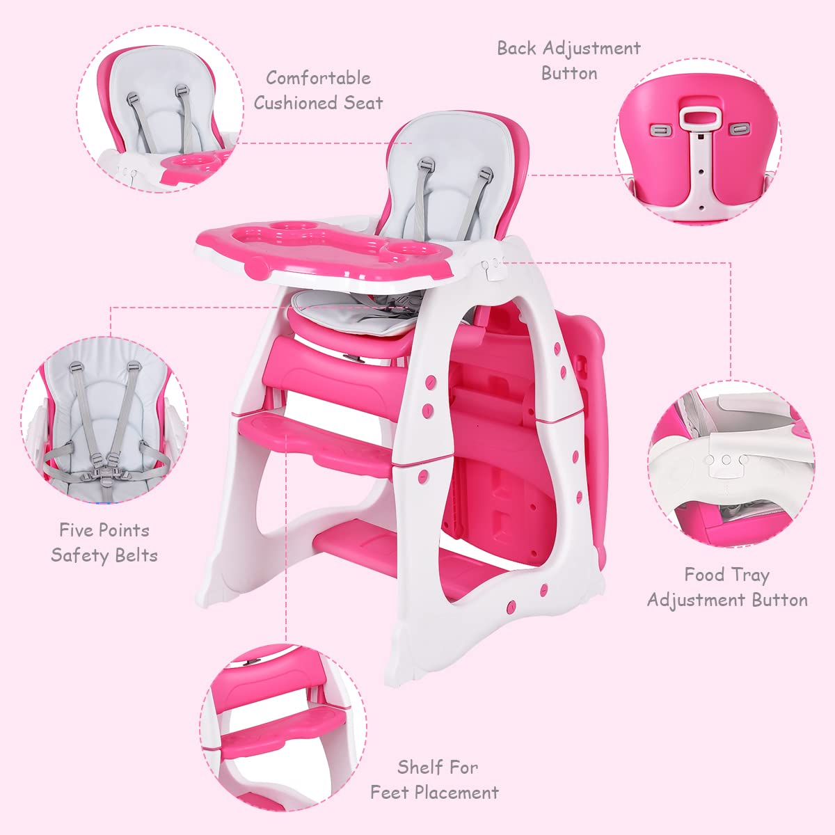 Convertible Highchair Booster Seat with Reclining Backrest