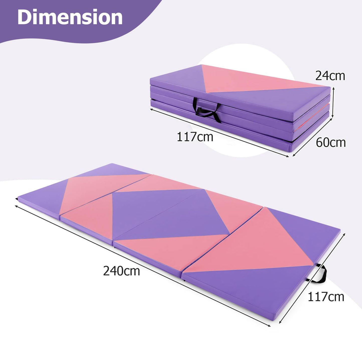 8FT Gymnastics Exercise Mat with High Density 5cm Thick Foam