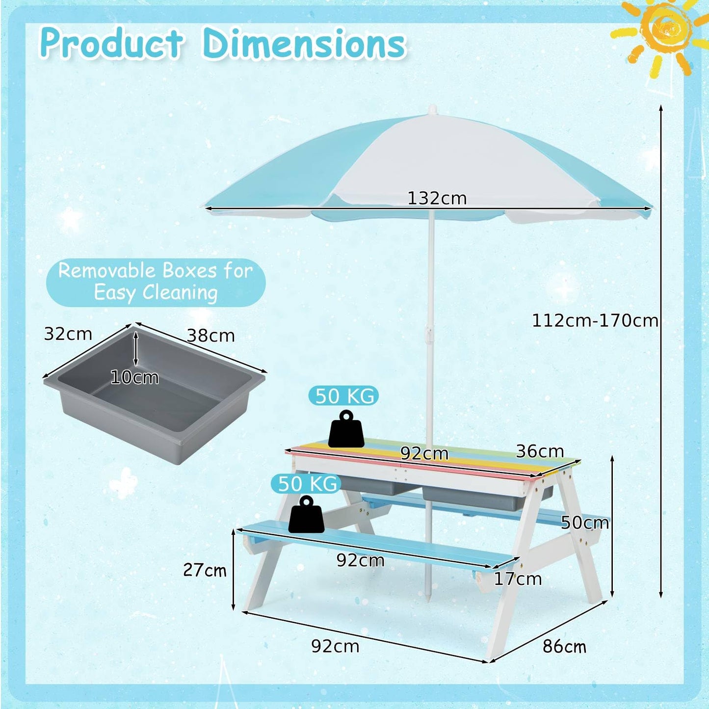3 in 1 Wooden Sand & Water Play Table and Bench Set