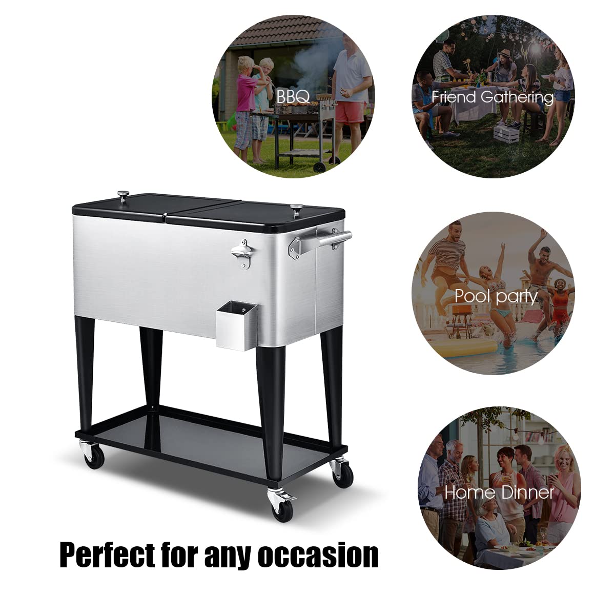 Giantex 80-Quart Rolling Ice Chest Stainless Steel Beverage Cooler Cart with Wheels Bottle Opener