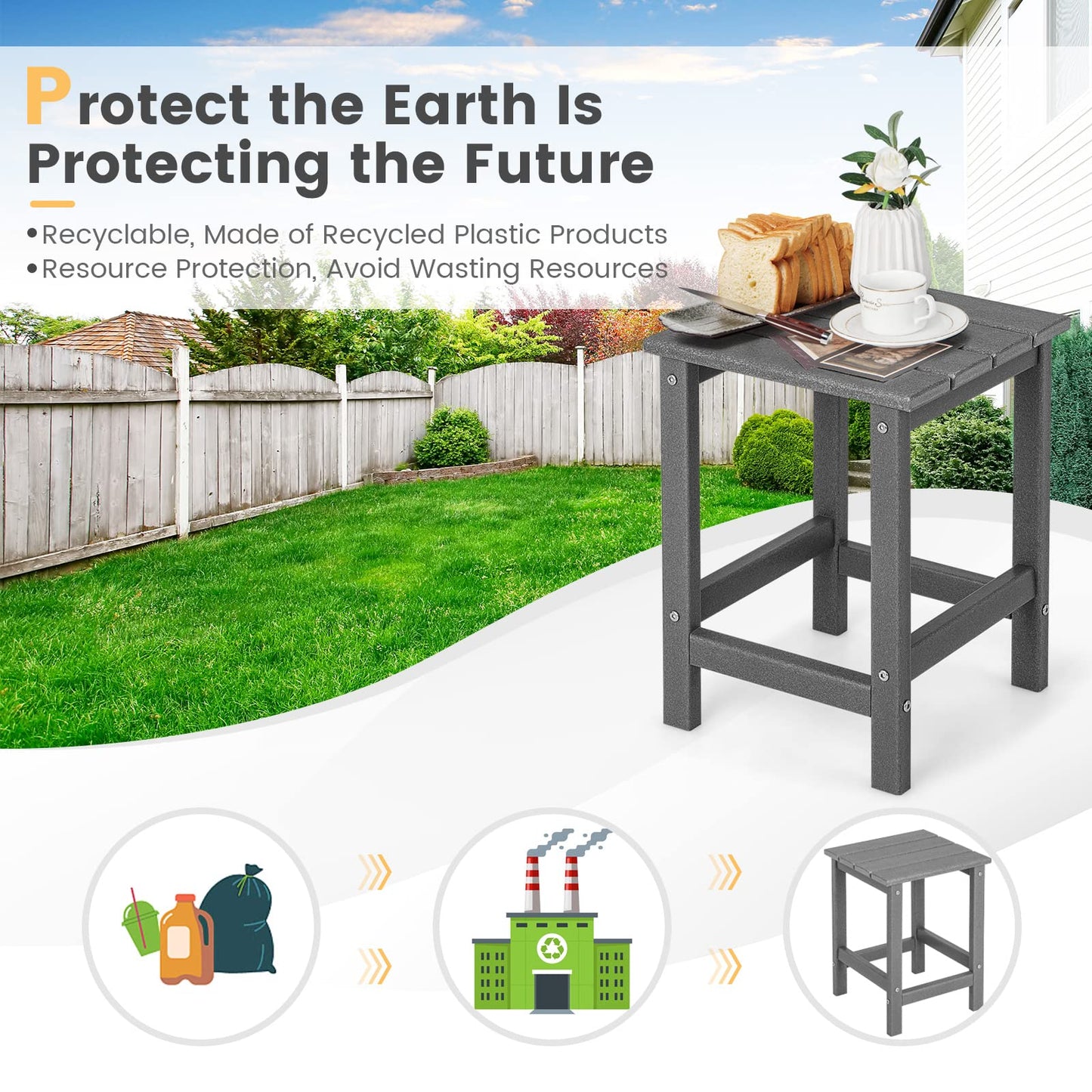 All Weather HDPE Square Adirondack Table Garden Coffee Table