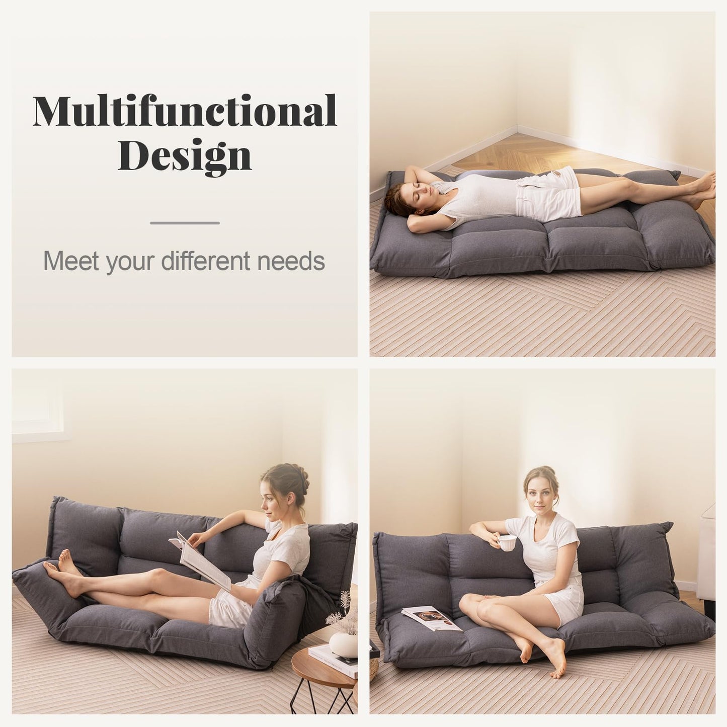 Floor Sofa Chair with 5-Postion Adjustable Backrest and Armrests