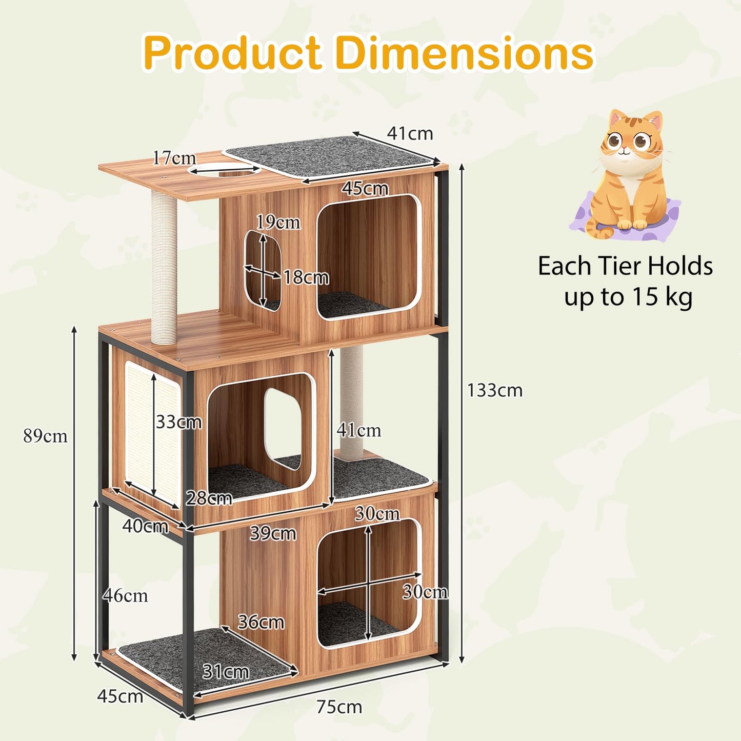 133cm Multi-level Cats Climbing Tower with Scratching Posts