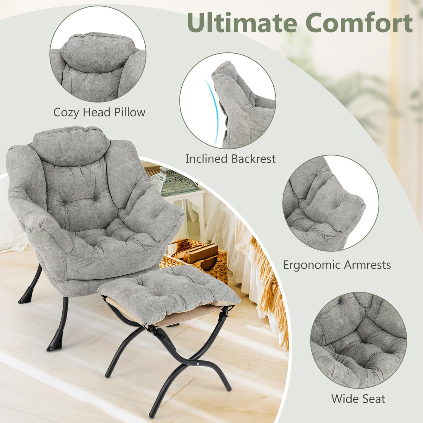 Armchair Accent Chair with Footstool for Living Room Bedroom