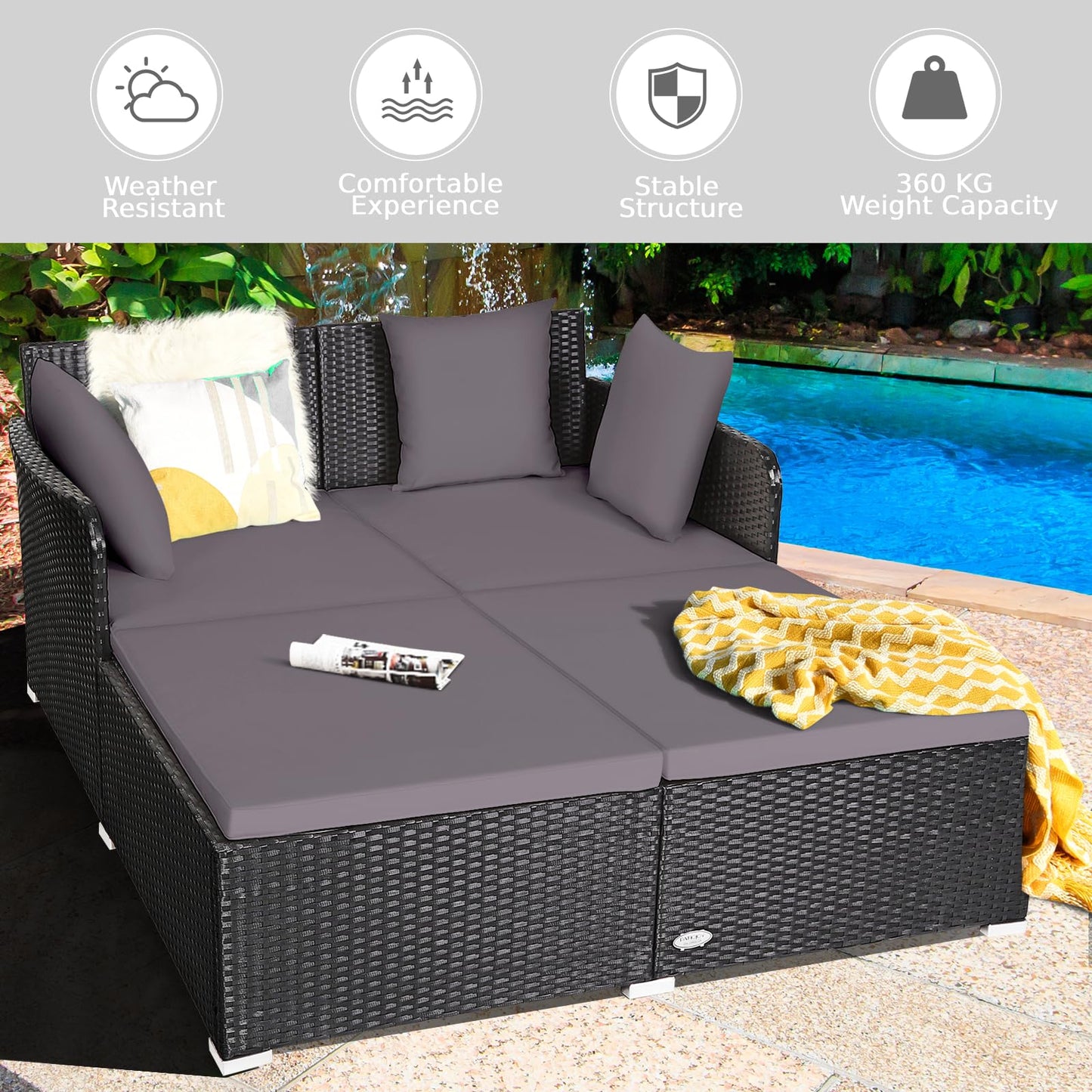 Rattan Garden 2 Seater Daybed Furniture Set with Cushions