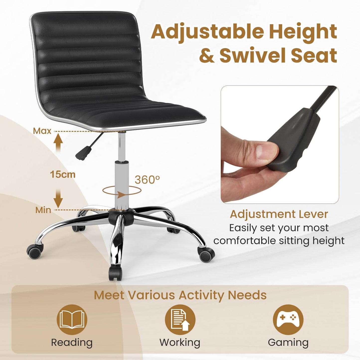 Adjustable Office Chair with Swivel Seat and Universal Wheels