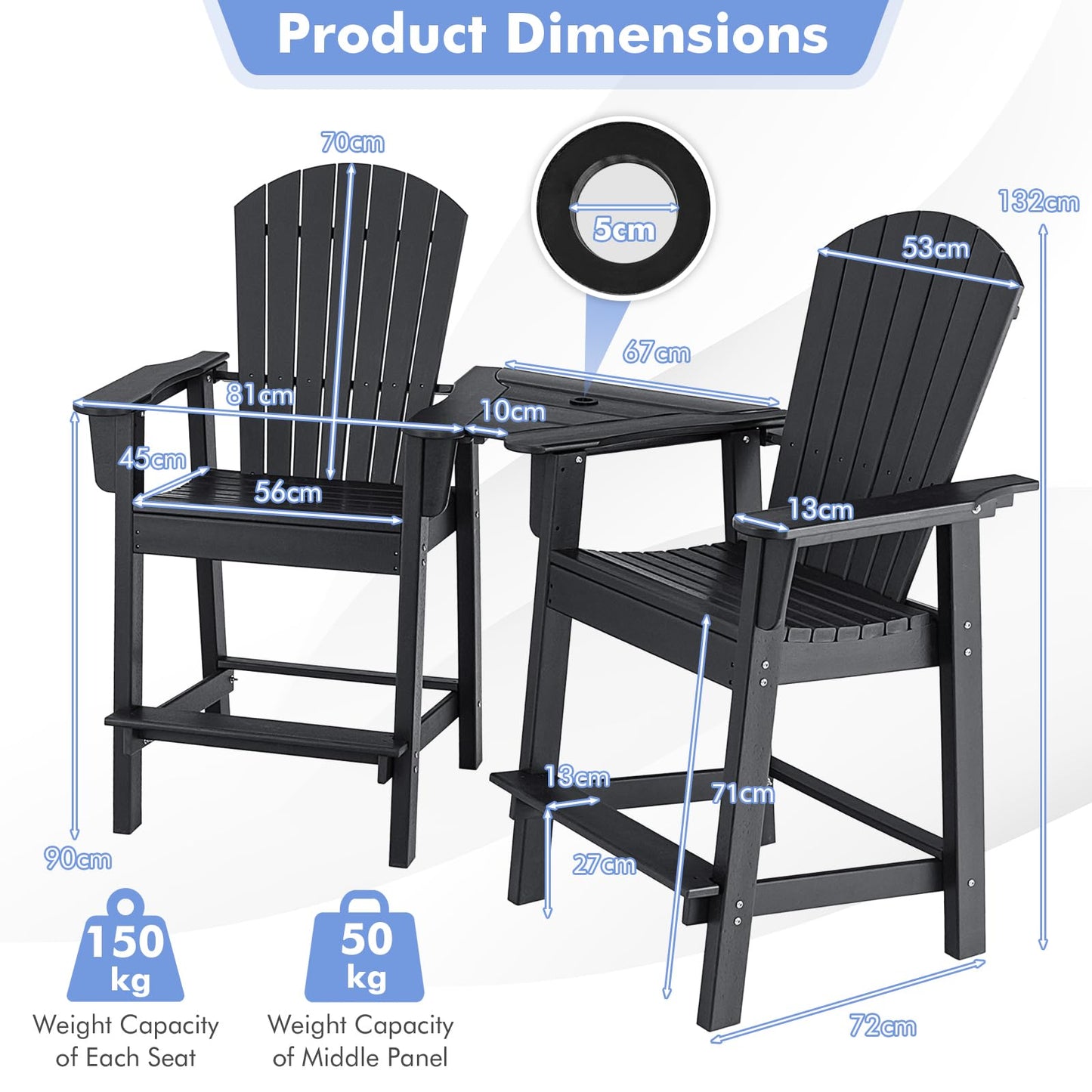 Adirondack Twin Chairs with Footrests & Table