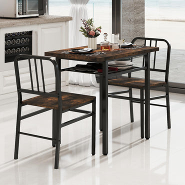 3-Piece Dining Table Set with Storage Rack and Metal Legs