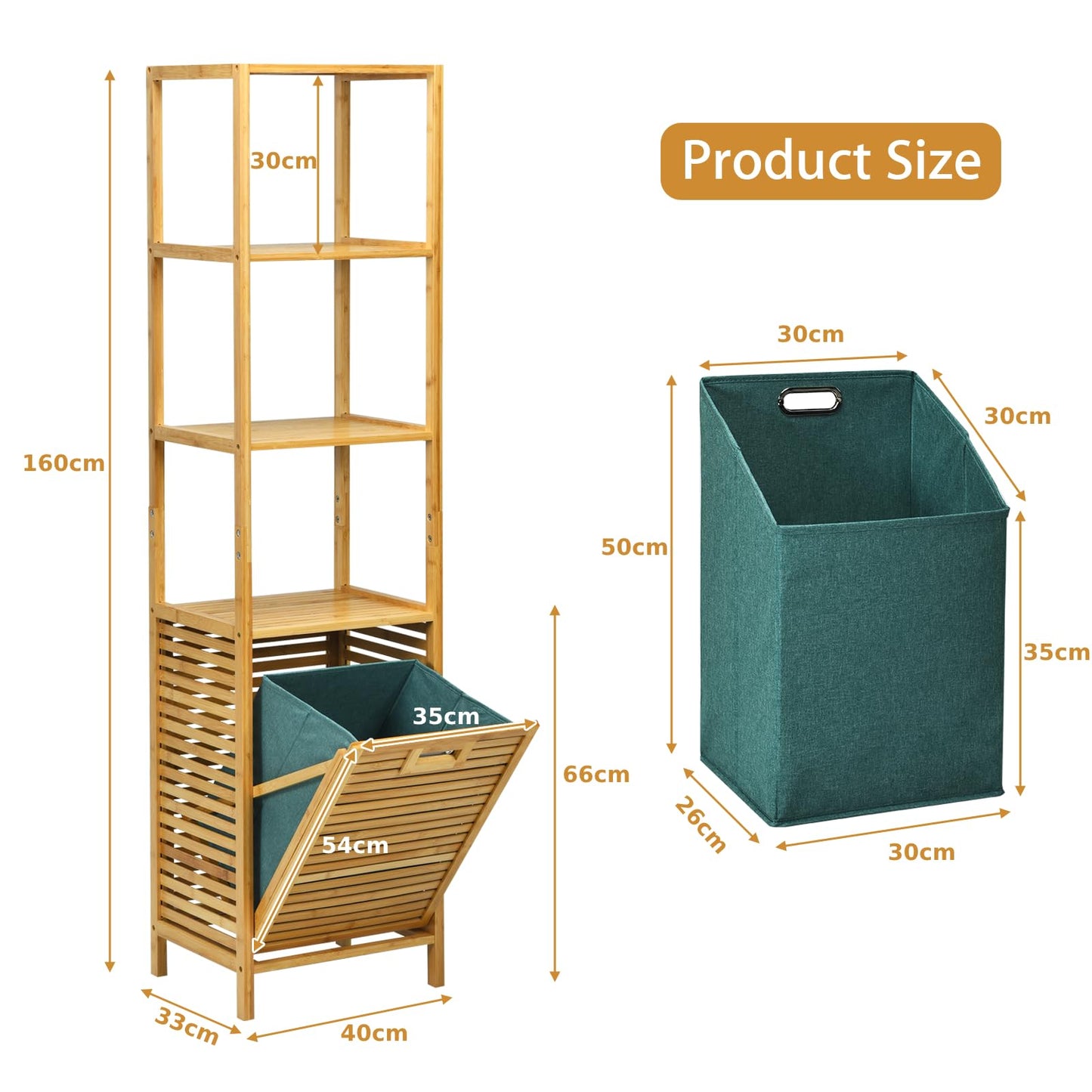 Bathroom Tilt-out Laundry Hamper Organizer with 3-Tier Storage Shelves