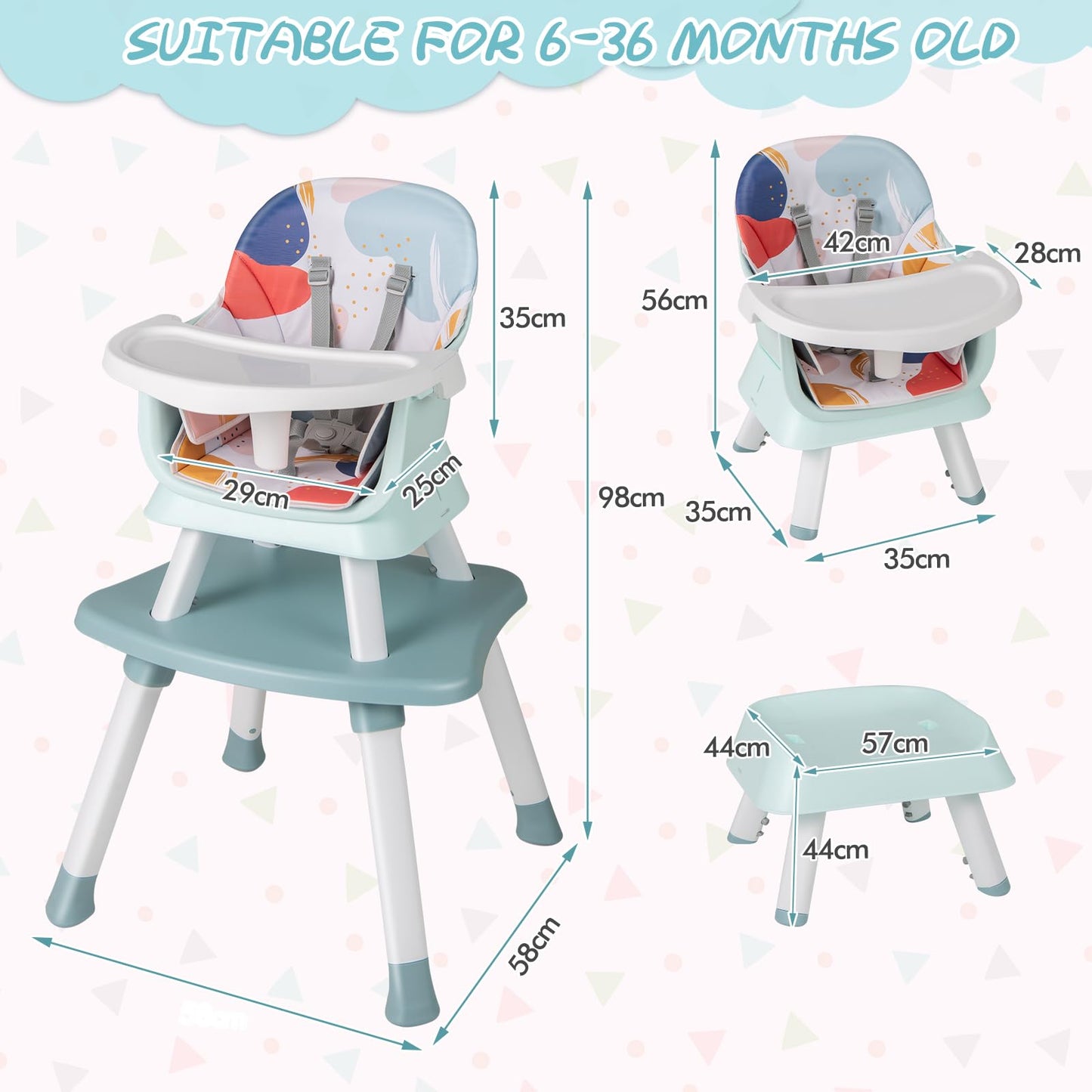 6 in 1 Convertible High Chairs for Babies and Toddlers
