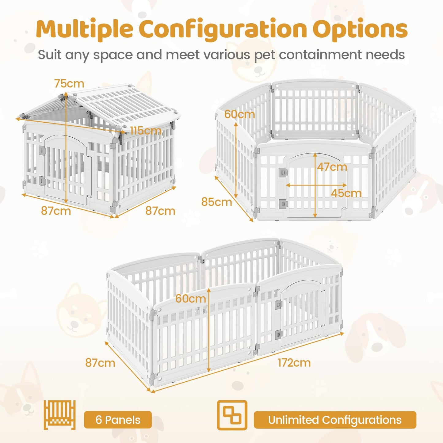 6-Panel 60cm Plastic Dog Playpen for Medium and Small Dogs