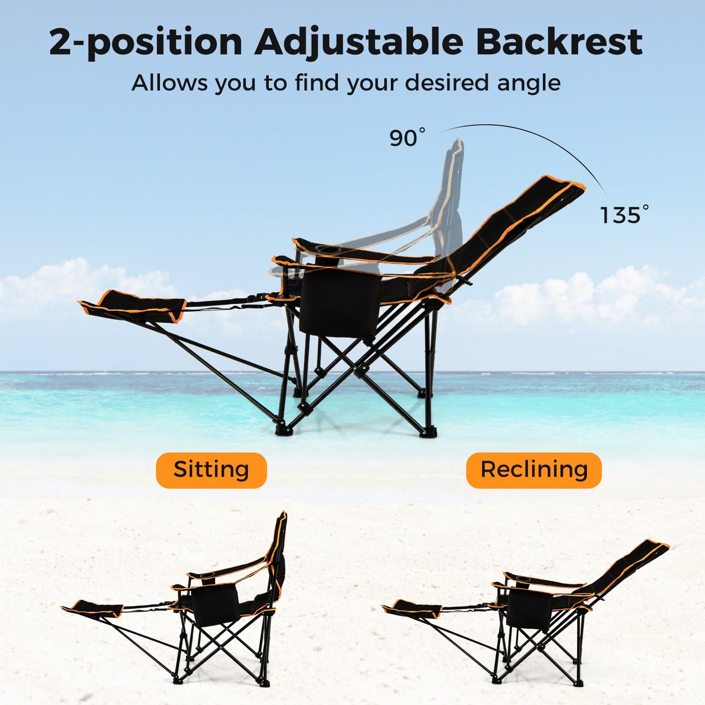 Portable Reclining Camp Chair with Detachable Footrest