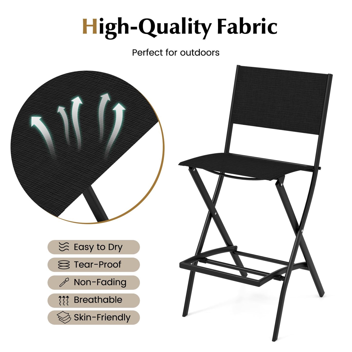 Portable Folding Patio Chairs Set of 4 with Curved Backrest & Footrest