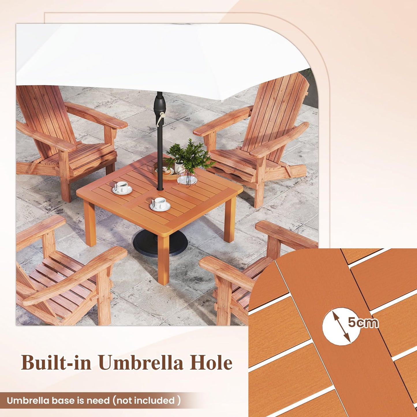 Patio Coffee Table with Umbrella Hole Outdoor Solid Wood End Table