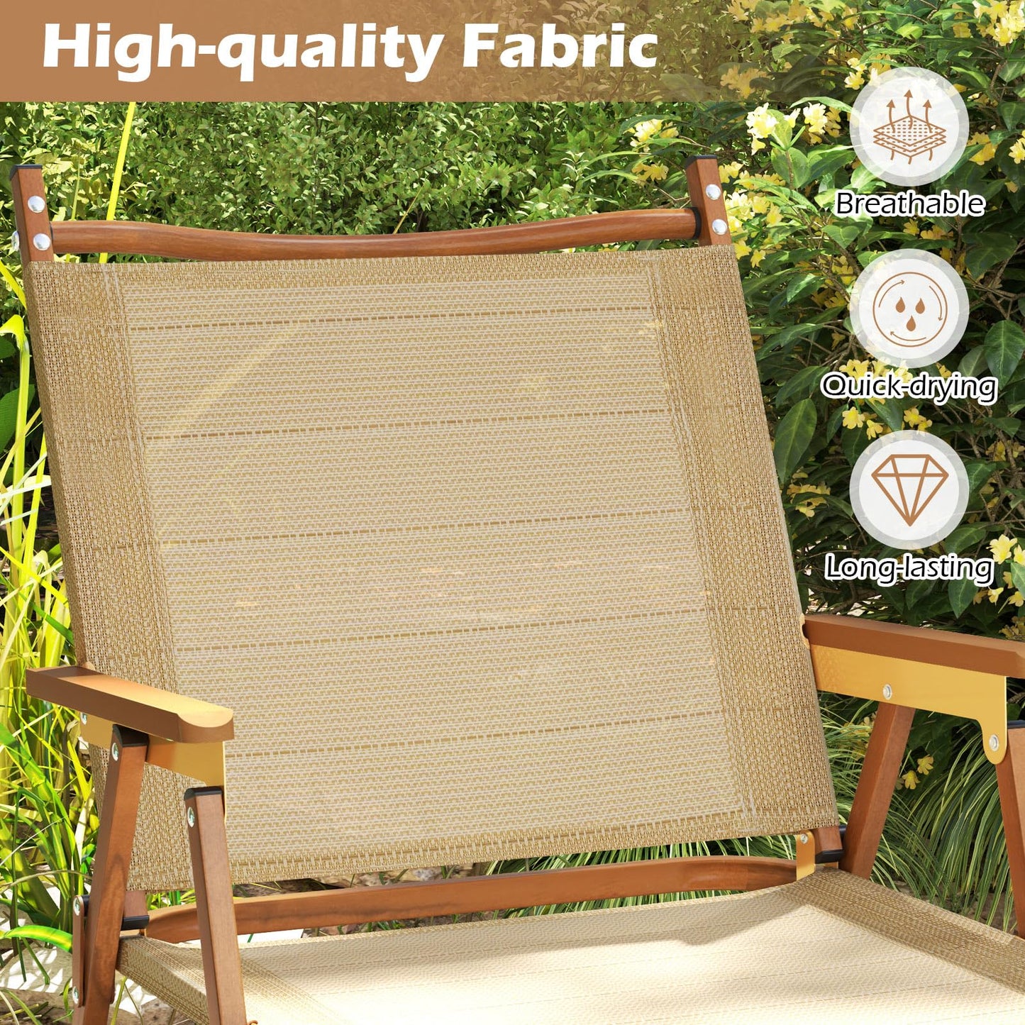 Set of 2 Portable Beach Chairs for Adults with Armrests