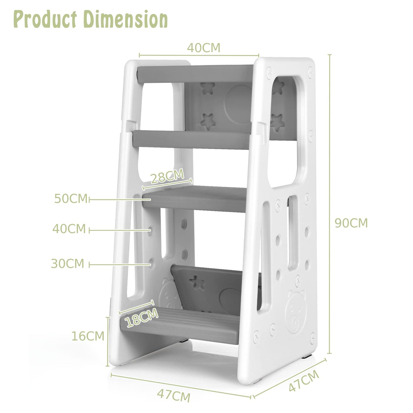 Height Adjustable Toddlers Kitchen Helper Stand with Double Safety Rails